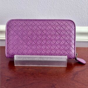 Bottega Veneta Purple Intrecciato Leather Zip-Around Wallet